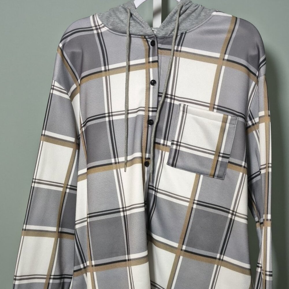 Womens Lightweight Casual Jacket Plaid Long Sleeve Shacket
